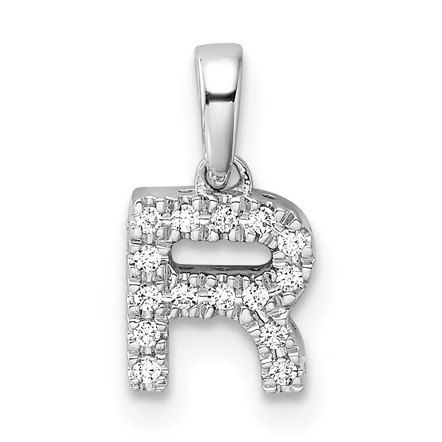 14K  White Gold Diamond Letter R Initial with Bail Pendant