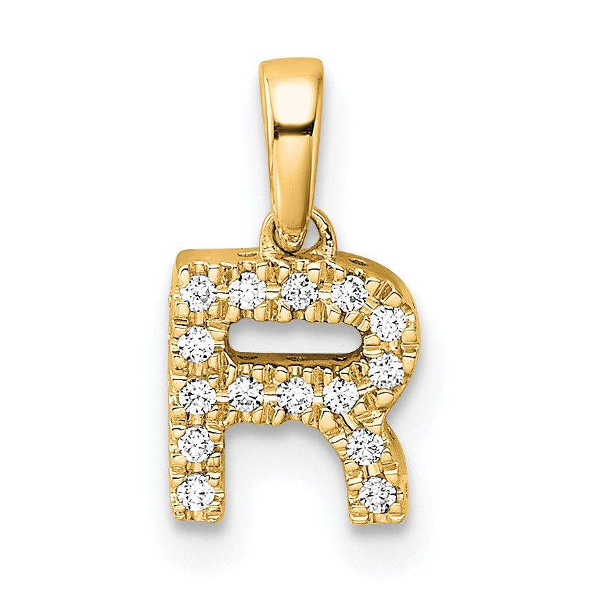 14K  Diamond Letter R Initial with Bail Pendant