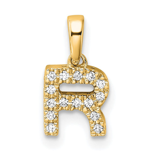 14K  Diamond Letter R Initial with Bail Pendant