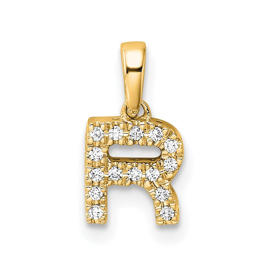 14K  Diamond Letter R Initial with Bail Pendant