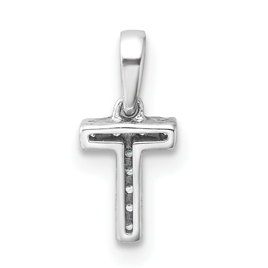 14K  White Gold Diamond Letter T Initial with Bail Pendant
