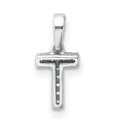 14K  White Gold Diamond Letter T Initial with Bail Pendant