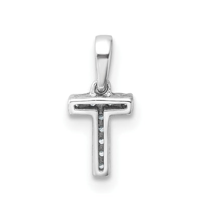 14K  White Gold Diamond Letter T Initial with Bail Pendant