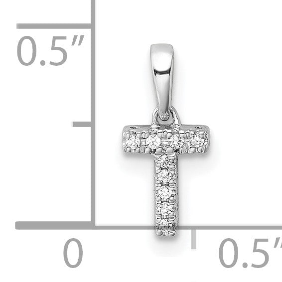14K  White Gold Diamond Letter T Initial with Bail Pendant
