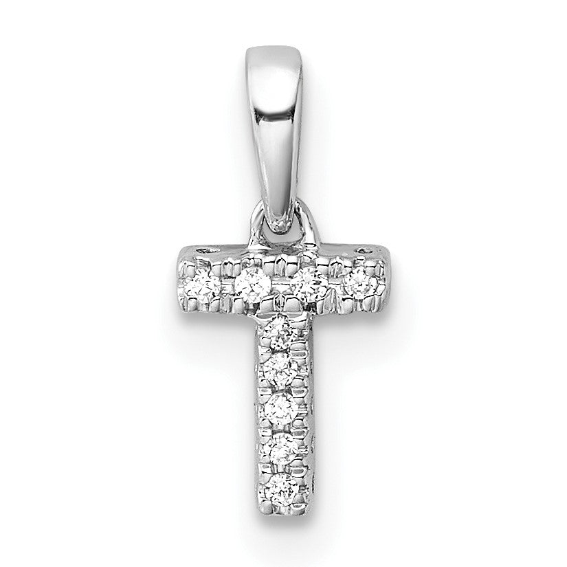 14K  White Gold Diamond Letter T Initial with Bail Pendant