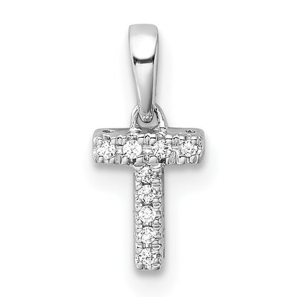14K  White Gold Diamond Letter T Initial with Bail Pendant