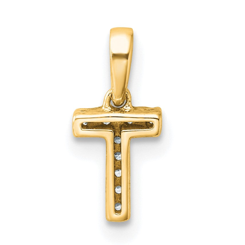 14K  Diamond Letter T Initial with Bail Pendant