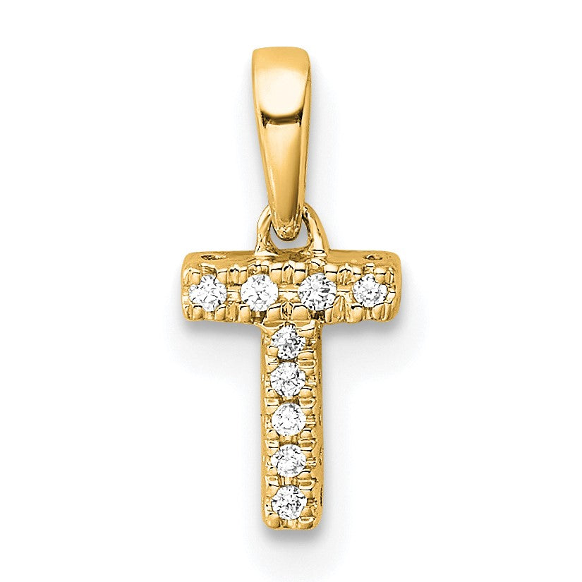 14K  Diamond Letter T Initial with Bail Pendant