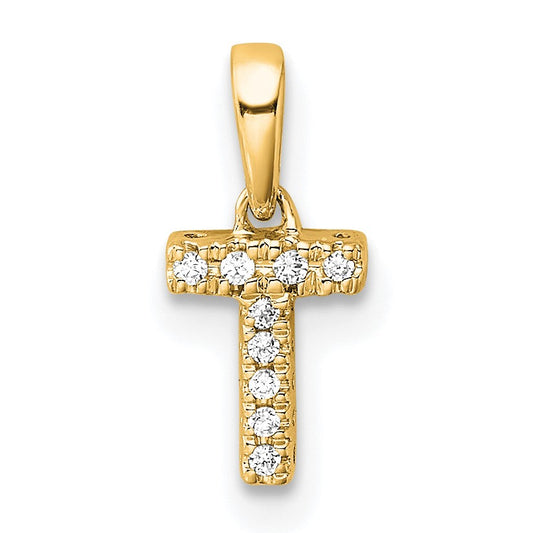 14K  Diamond Letter T Initial with Bail Pendant