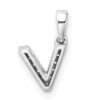 14K  White Gold Diamond Letter V Initial with Bail Pendant