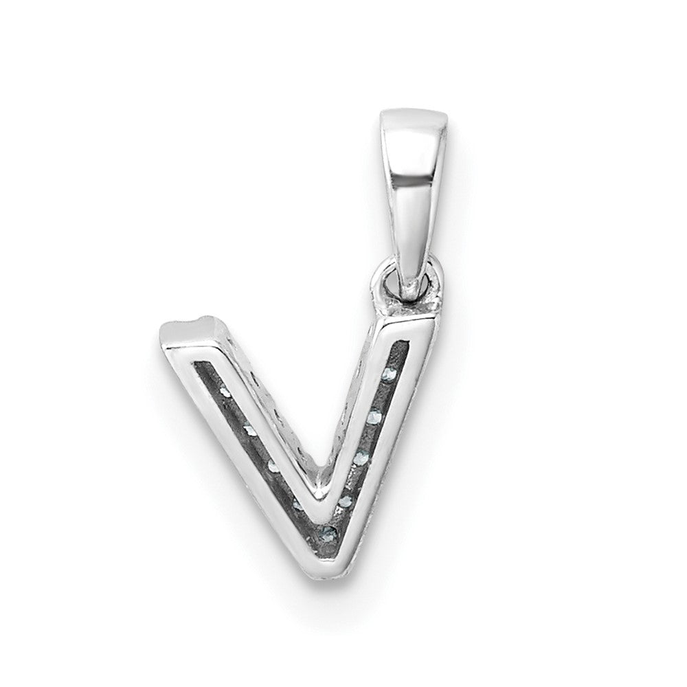 14K  White Gold Diamond Letter V Initial with Bail Pendant