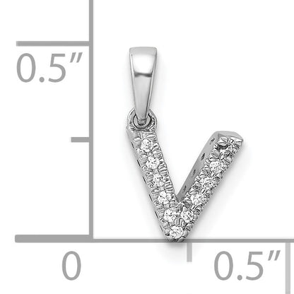 14K  White Gold Diamond Letter V Initial with Bail Pendant