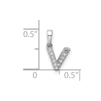 14K  White Gold Diamond Letter V Initial with Bail Pendant