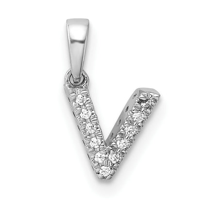 14K  White Gold Diamond Letter V Initial with Bail Pendant