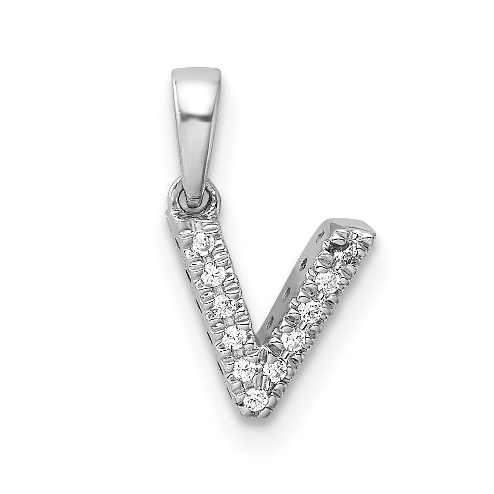 14K  White Gold Diamond Letter V Initial with Bail Pendant