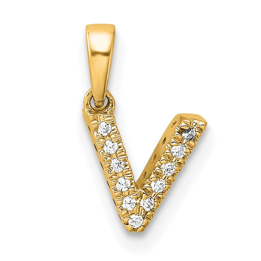 14K  Diamond Letter V Initial with Bail Pendant