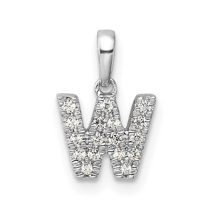 14K  White Gold Diamond Letter W Initial with Bail Pendant