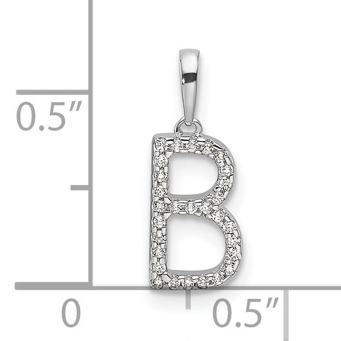 14K White Gold Diamond Letter B Initial Pendant