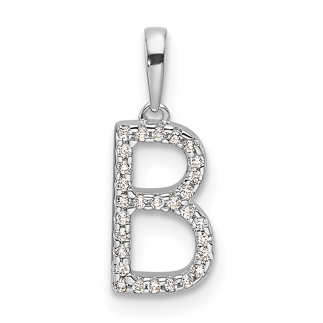 14K White Gold Diamond Letter B Initial Pendant
