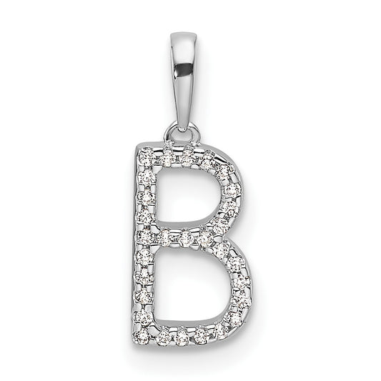 14K White Gold Diamond Letter B Initial Pendant