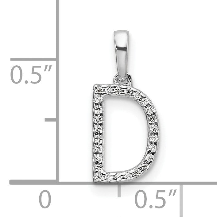 14K White Gold Diamond Letter D Initial Pendant