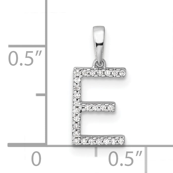 14K White Gold Diamond Letter E Initial Pendant