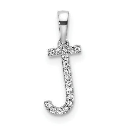 14K White Gold Diamond Letter J Initial Pendant