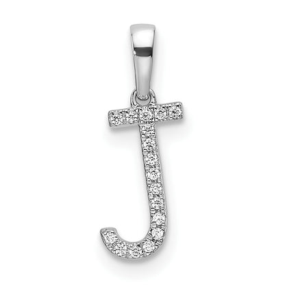 14K White Gold Diamond Letter J Initial Pendant