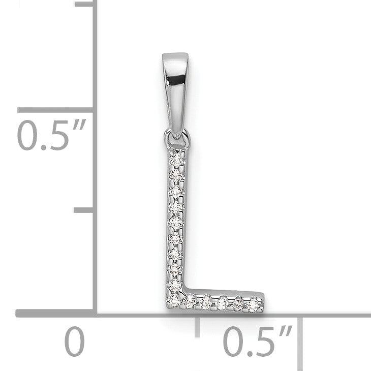 14K White Gold Diamond Letter L Initial Pendant