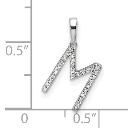14K White Gold Diamond Letter M Initial Pendant