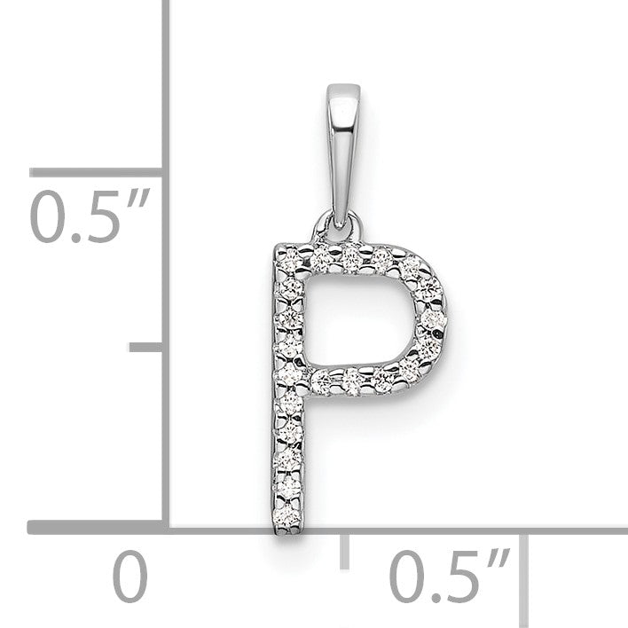 14K White Gold Diamond Letter P Initial Pendant
