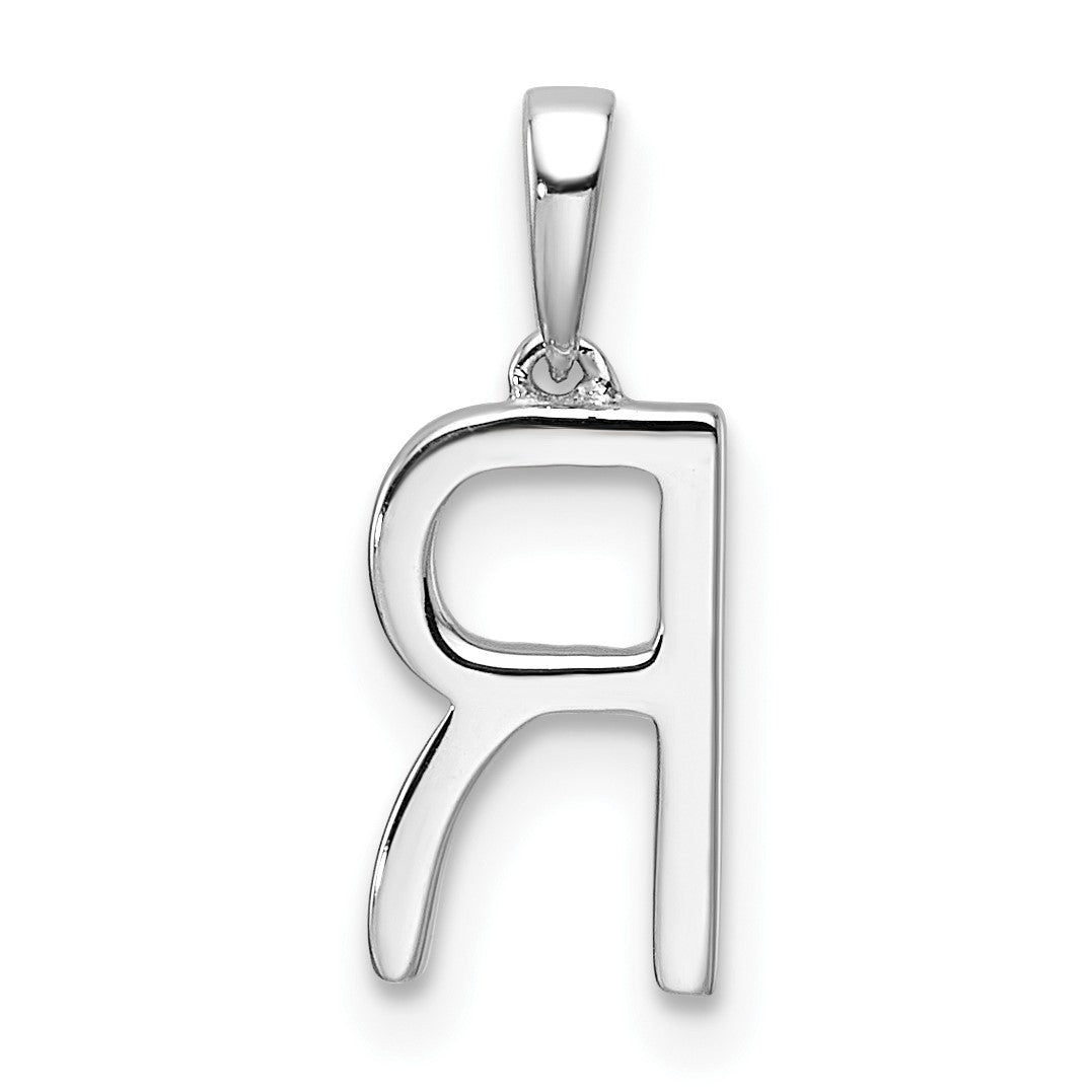 14K White Gold Diamond Letter R Initial Pendant