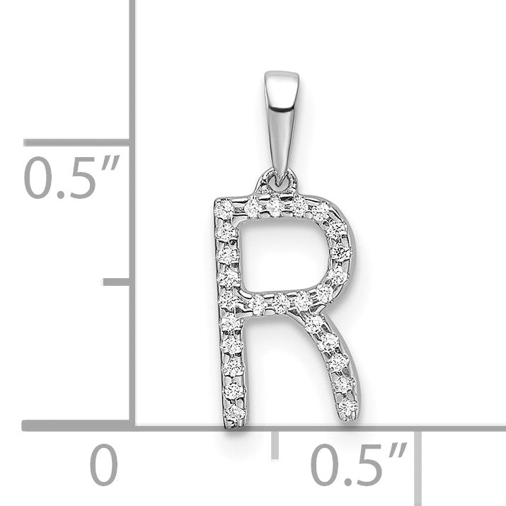 14K White Gold Diamond Letter R Initial Pendant