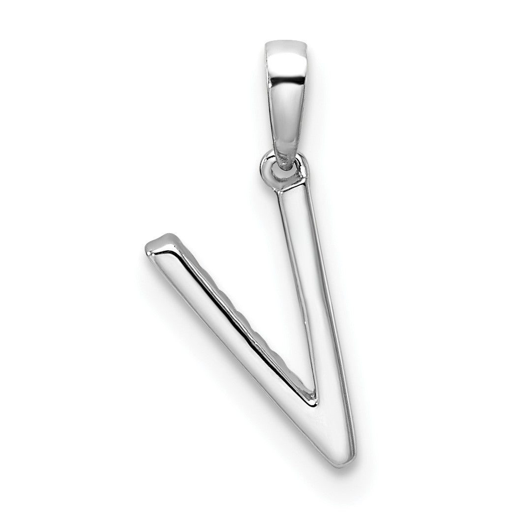 14K White Gold Diamond Letter V Initial Pendant