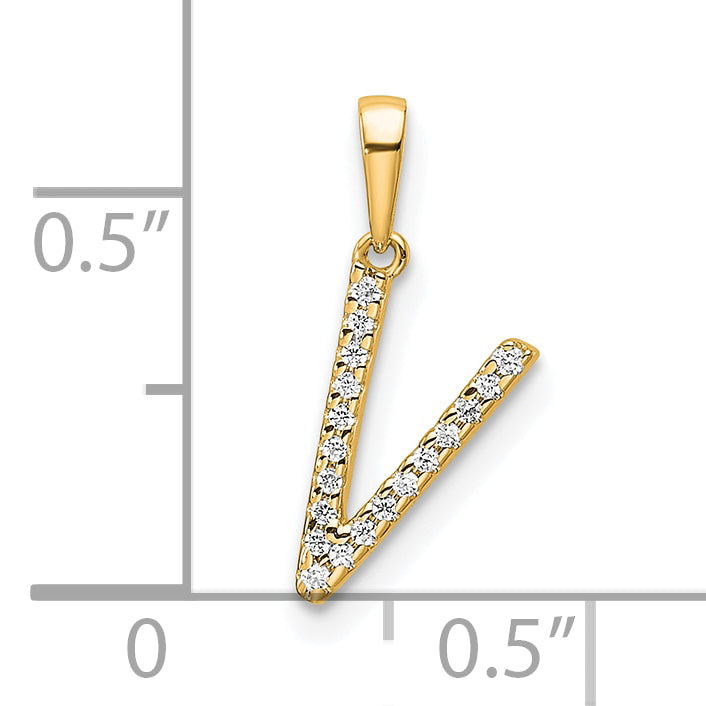 14K Diamond Letter V Initial Pendant