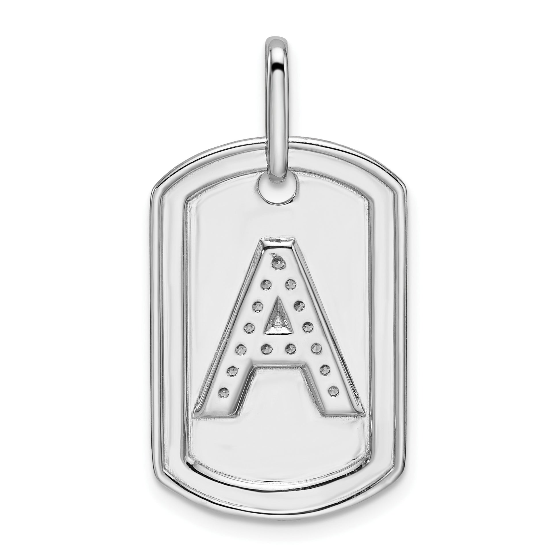 14K White Gold  Diamond Initial A Dog Tag Charm