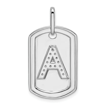 14K White Gold  Diamond Initial A Dog Tag Charm