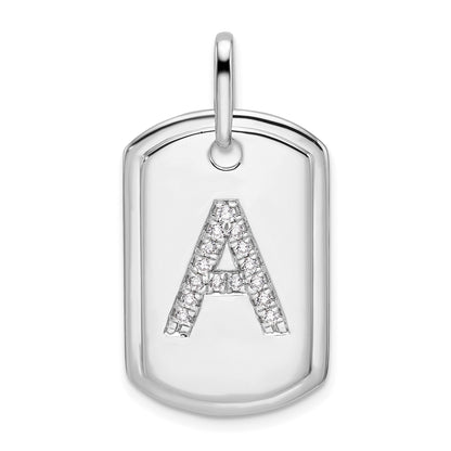 14K White Gold  Diamond Initial A Dog Tag Charm