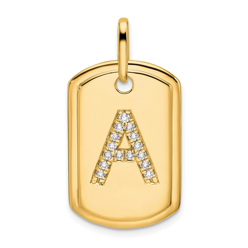 14K Diamond Initial A Dog Tag Charm