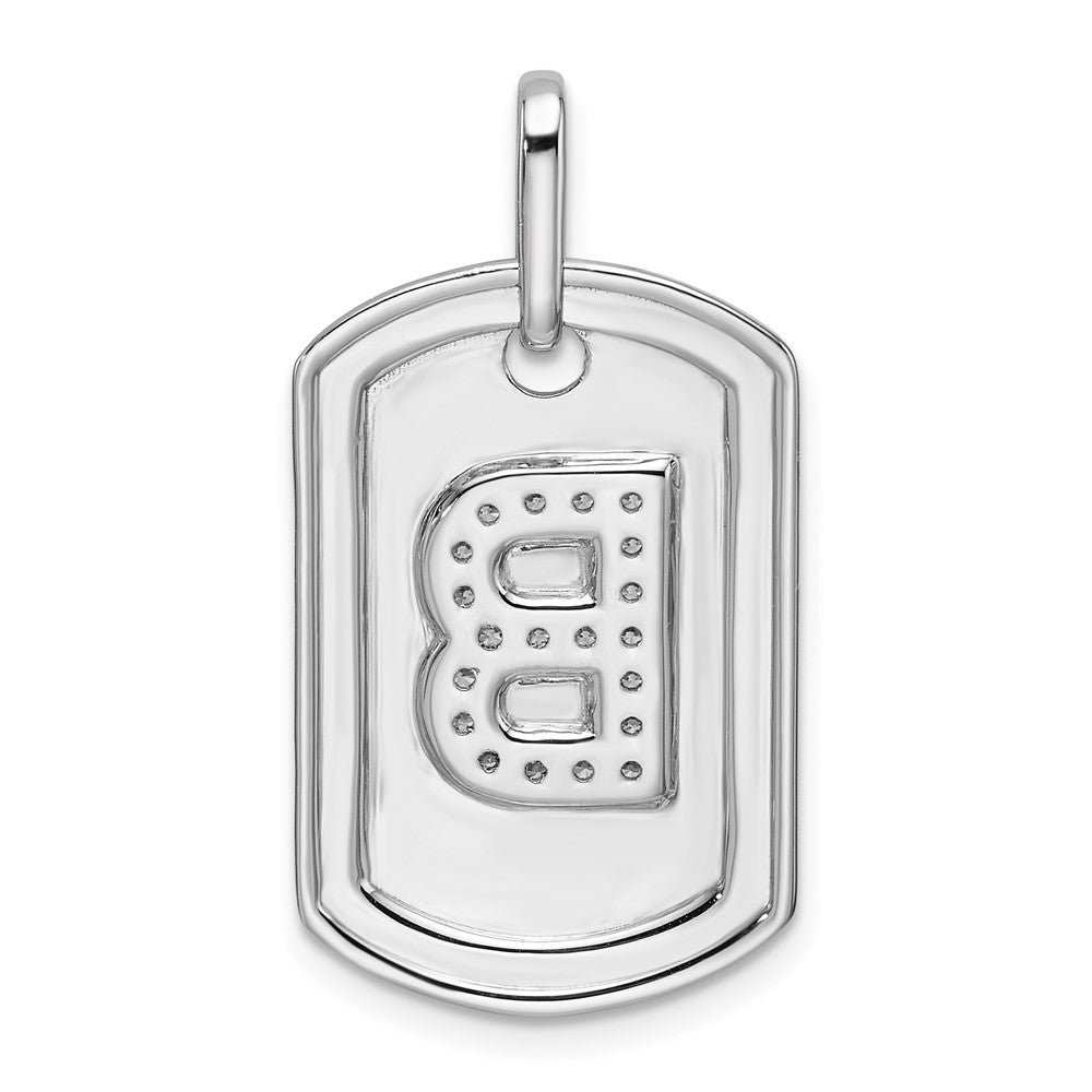 14K White Gold Diamond Initial B Dog Tag Charm