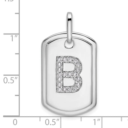 14K White Gold Diamond Initial B Dog Tag Charm