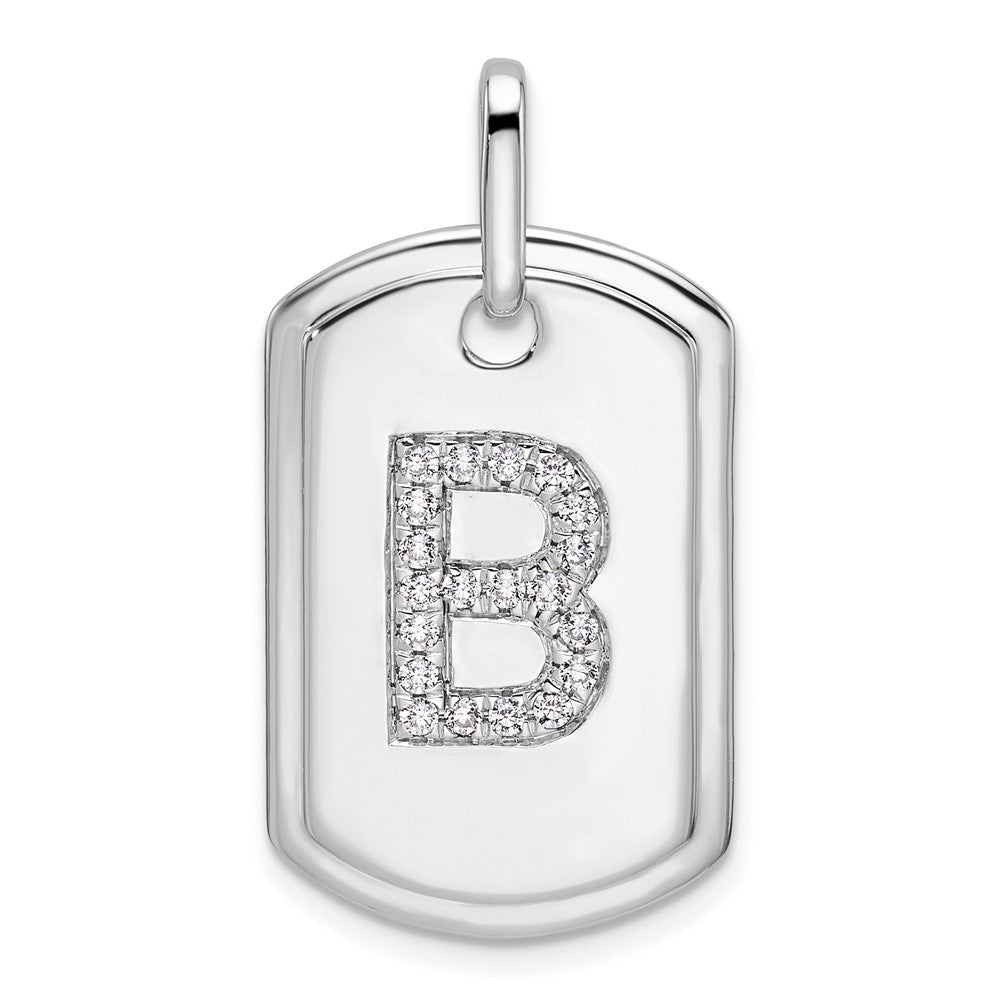 14K White Gold Diamond Initial B Dog Tag Charm