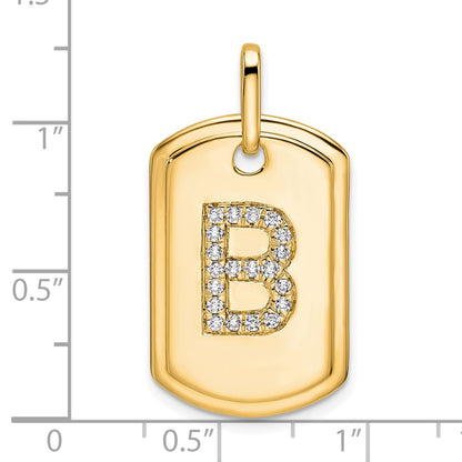 14K Diamond Initial B Dog Tag Charm