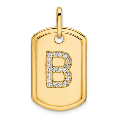 14K Diamond Initial B Dog Tag Charm