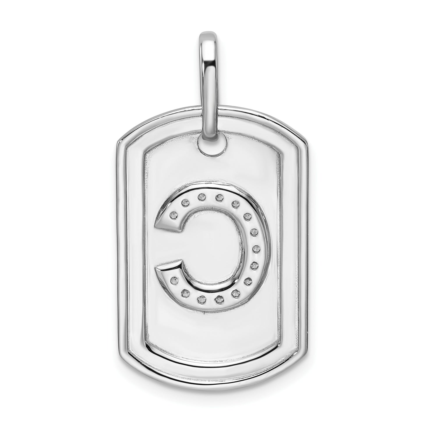 14K White Gold Diamond Initial C Dog Tag Charm