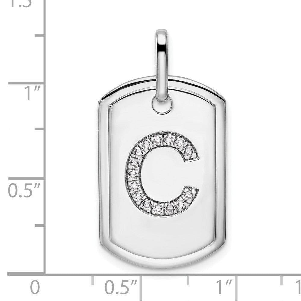 14K White Gold Diamond Initial C Dog Tag Charm