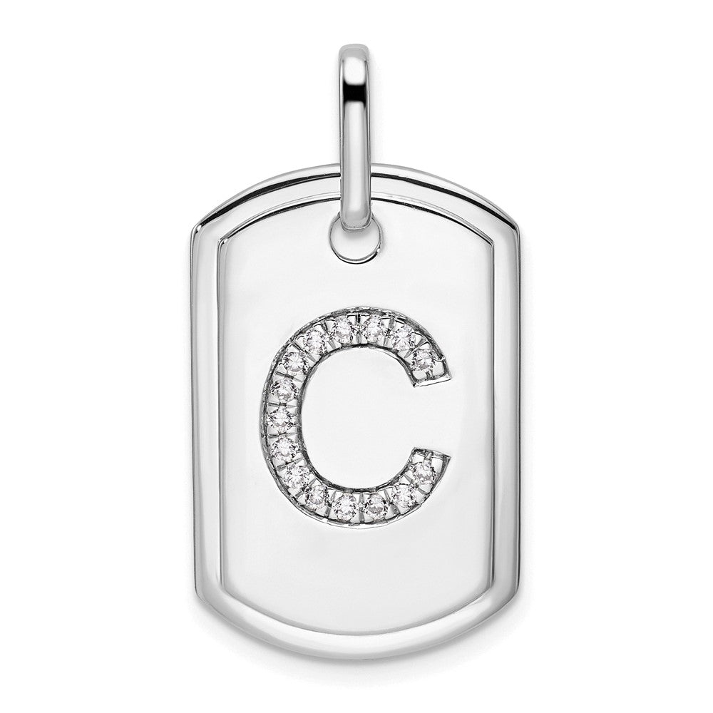 14K White Gold Diamond Initial C Dog Tag Charm