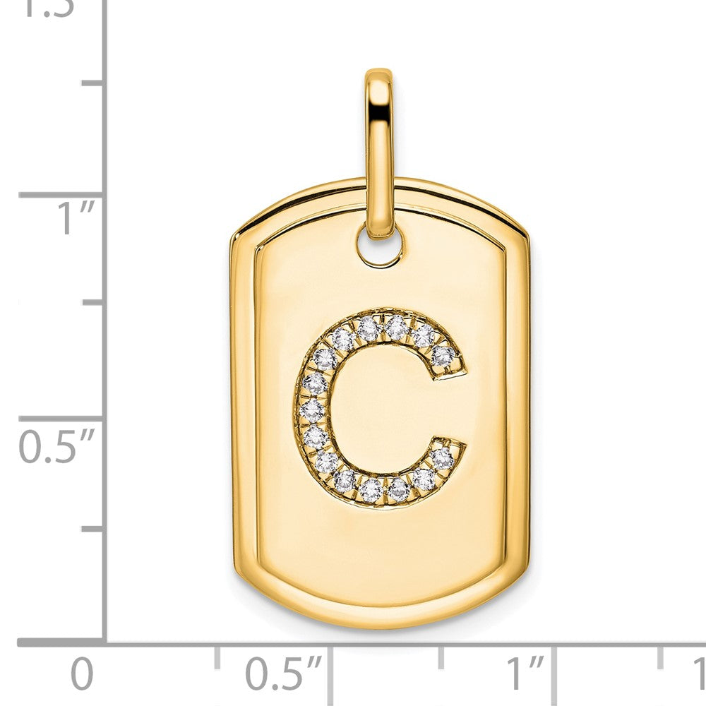 14K Diamond Initial C Dog Tag Charm