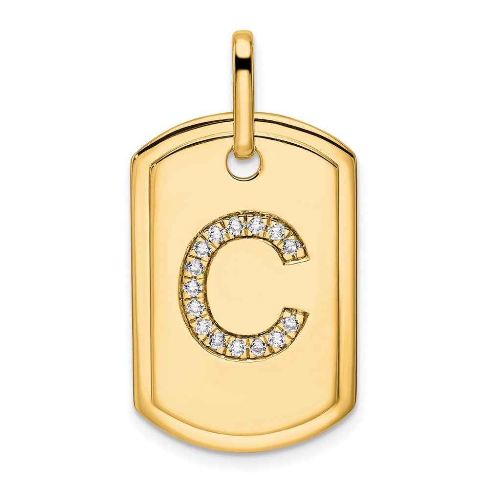 14K Diamond Initial C Dog Tag Charm