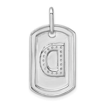 14K White Gold Diamond Initial D Dog Tag Charm